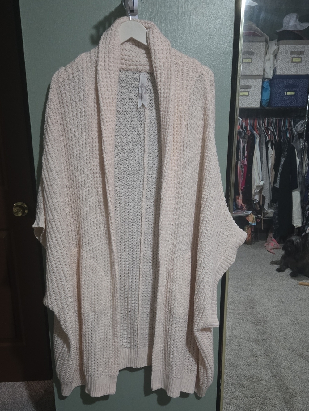 Melissa McCarthy Cream Open-Front Waffle Knit Cardigan Poncho